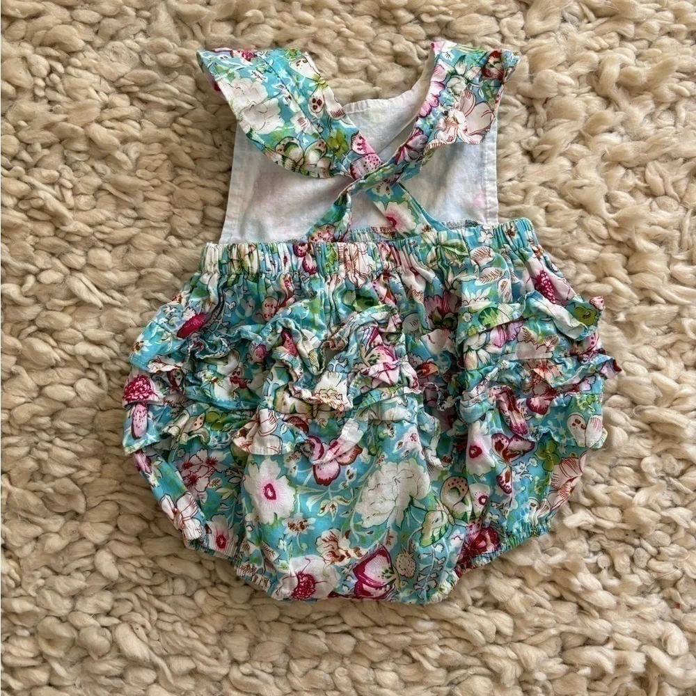 Tutu & Lulu turquoise floral bubble romper 6-12 m